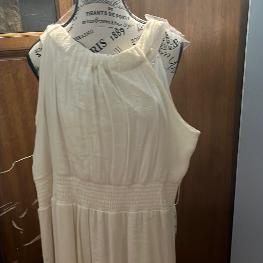 Cream One Shoulder Halter Sundress for Wedding Guest